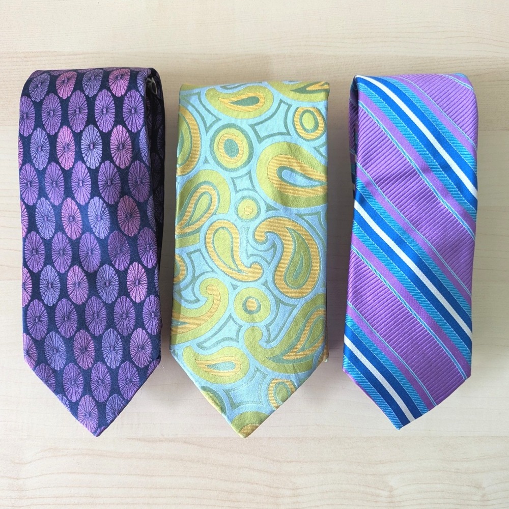 Ted Baker London Silk Tie Lot 3pc Paisley Striped Geometric Purple Blue Green